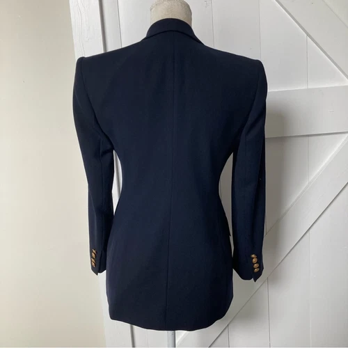 Ralph Lauren Vintage 90s navy blue blazer preppy worsted wool gold buttons 2P - Picture 2 of 12