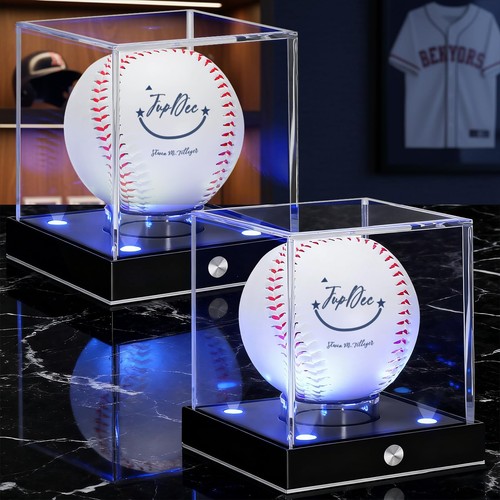 JupDec Cordless LED Baseball Display Case, Clear Acrylic Cube 2 Pack, Silvery  - Picture 1 of 8