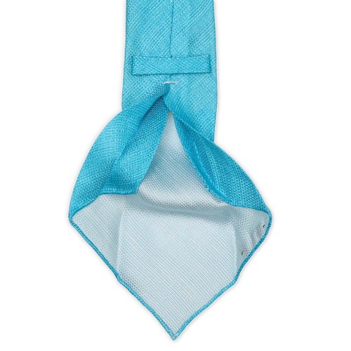 KITON Light Blue Seven Fold Silk-Linen Hopsack Tie NEW - Picture 5 of 5