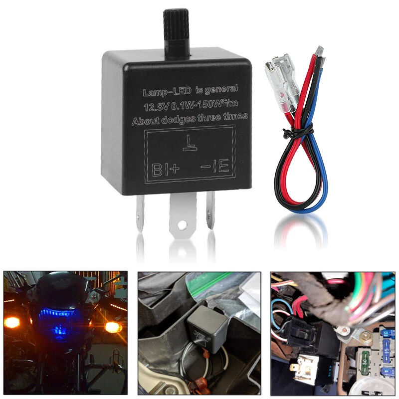 3 pinos LED ajustável com fio relé pisca-pisca motocicleta indicador de seta flash - Imagem 2 de 4