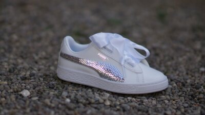 SCARPE DA BAMBINA PUMA HEART BLING 364868-02BIANCO ARGENTO FIOCCO RASO  SNEAKERS | eBay