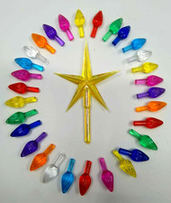 Vintage Ceramic Christmas Tree Bulbs, Aurora Yellow Star & 30 Med Twist Lights