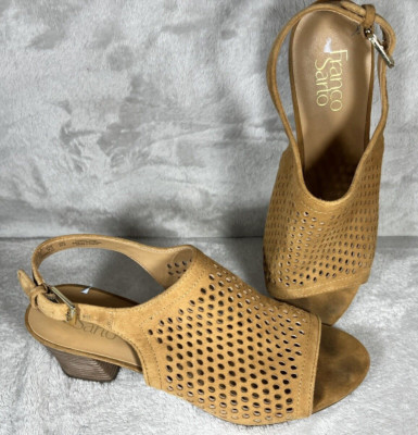 Franco Sarto Women s Size 8.5 Brown Leather Peep Toe Slingback Heels Monaco2