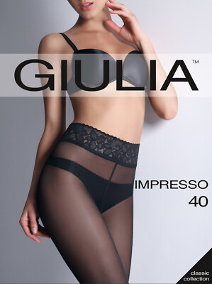Giulia Impresso 40 Den Strumpfhose mit Spitzenbund  Größe S Farbe Daino