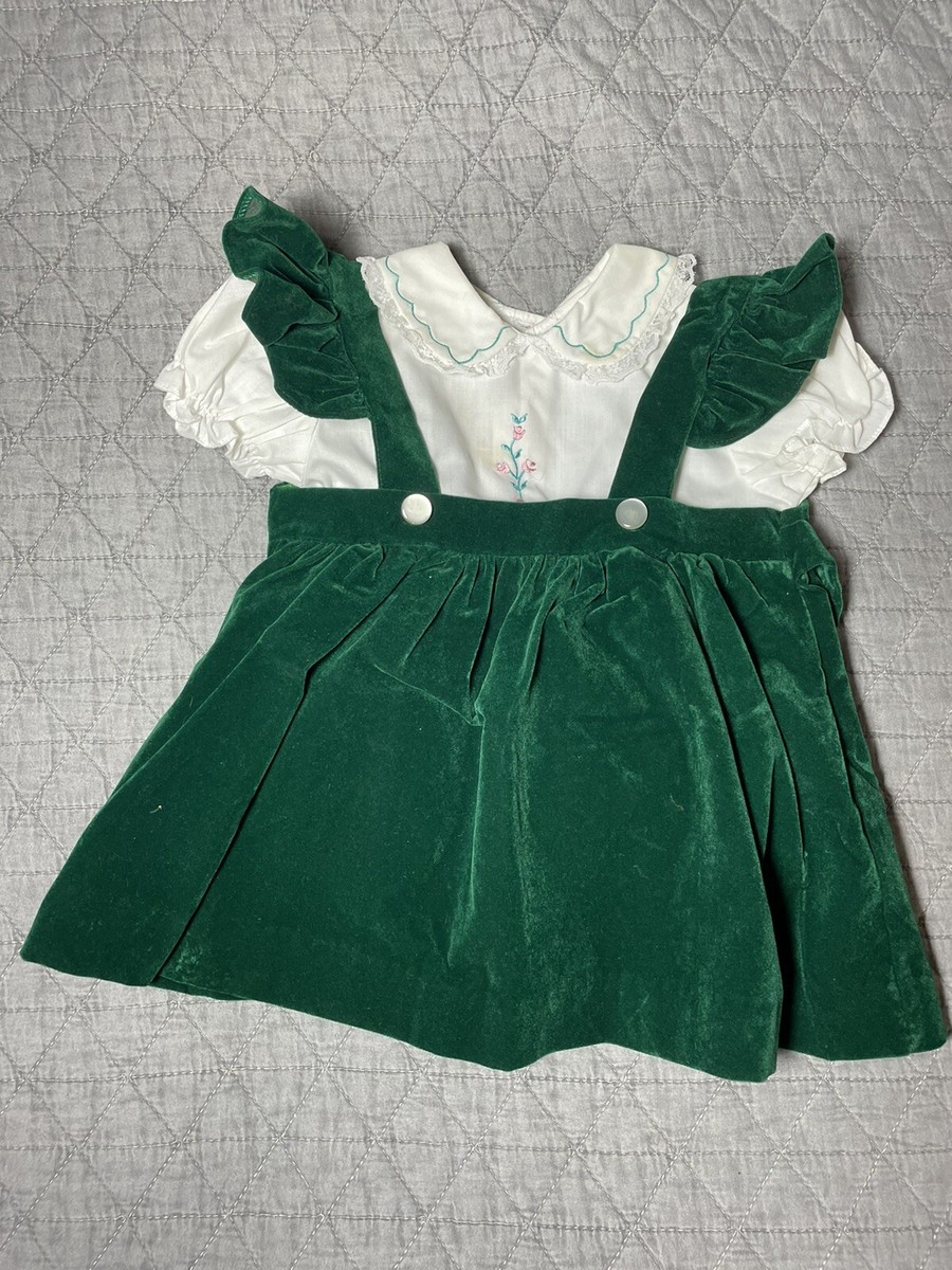 slim fit dress slacks Kiki and Jojo | Girls Velvet Puff Sleeve Dress with Rhinestone Trim – Forest Green Forest Green main image 0