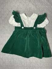 Vintage Girls Dress size 18M by Tiny Tots Green Velvet Dress Embroidered Shirt