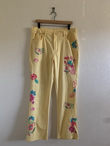 DG2 by Diane Gilman || Vintage Yellow Embroidered Pants Women’s Size 14