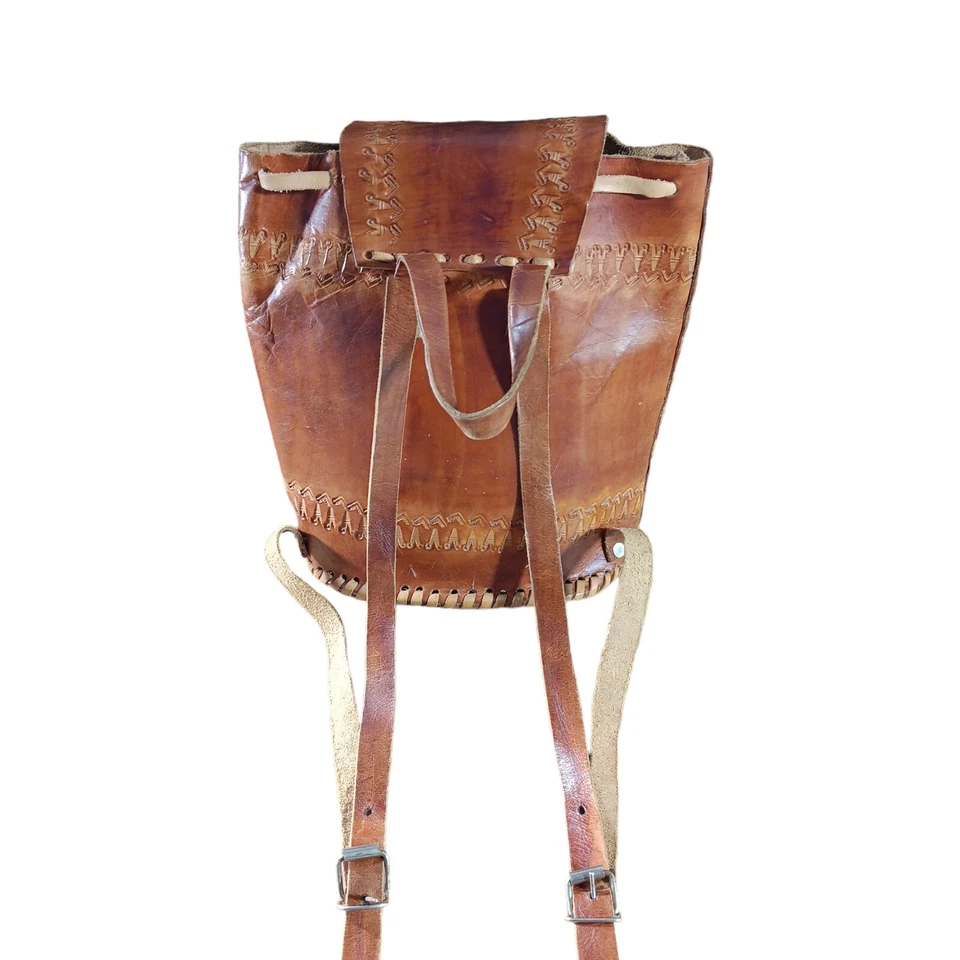 Tooled Leather Carmel Brown 10" Backpack W/ Embroidered Floral Crossbody Purse  - Image 3 of 4