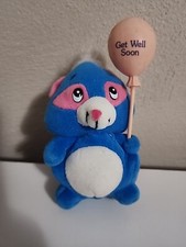 Vintage Russ Berrie Raccoon Plush Stuffed Toy Blue Bright Pink Get Well Balloon