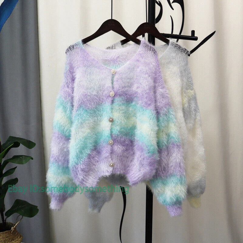 OFF WHITE Cardigan donna in finta pelliccia di mohair cardigan sfumato soffice maglia giacca cappotto