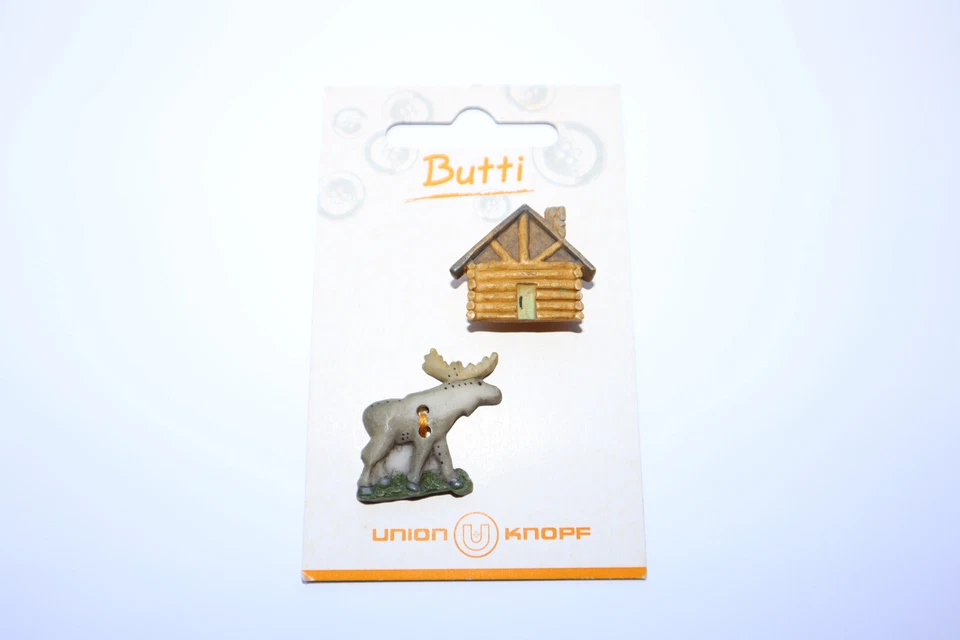 Patchwork-Knöpfe, Kunststoff, versch. Ausführungen, Elch-Hütte u. Blume-Häuschen - Bild 2 von 3