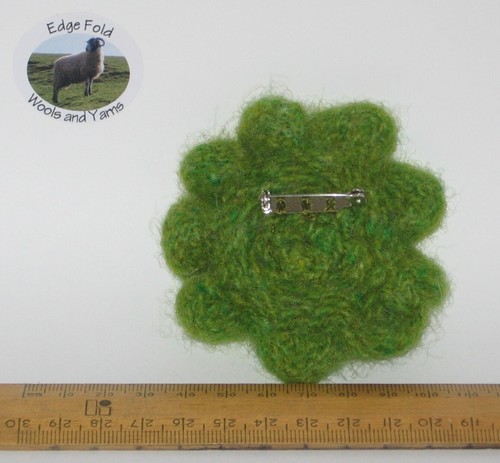 Hand made Lime Green Tweed Felted Wool Flower Brooch Corsage Mother's Day Gift - Picture 5 of 5