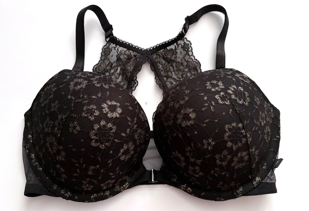 Victorias Secret Nwt Black & Gold Lace Front Close Push Up