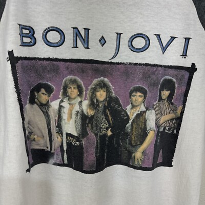 Vintage Bon Jovi 7800 Fahrenheit Tour 85 Raglan Shirt USA Faded 50/50 Medium 80s