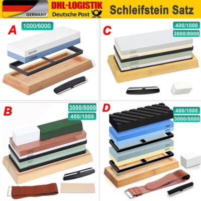 Profi Schleifstein Set, Abziehstein Wetzstein 400/1000 3000/8000 Messerschärfer