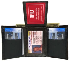 RFID BLOCKING LEATHER BLACK MEN TRIFOLD WALLET 9 Credit Card Flip Top ID Window