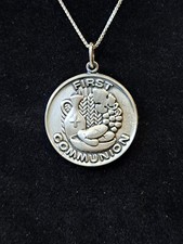 Sterling Silver First Communion Medal Pendant Necklace