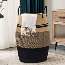 105l Extra Large Woven Laundry Hamper Basket With Heavy Duty Cotton Rope Handles