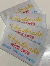 Sweet Handmade With Love Labels Heart 2 1/4" Sew On Clothing Labels Tags 20 Lot