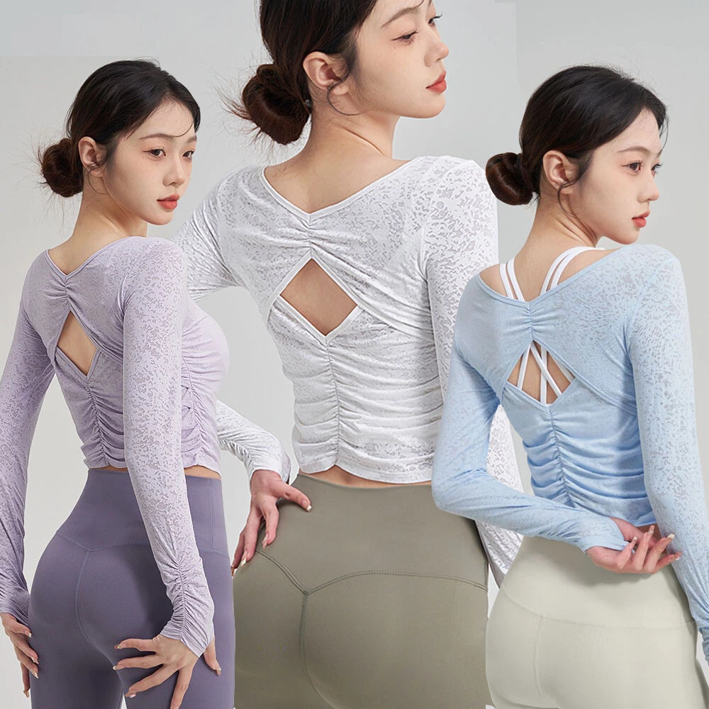 Women's Long Sleeve Lightweight Athletic Workout Shirts Exercise Cloth Yoga  Tops