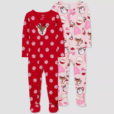 Set of 2 Carter's Just One You Toddler Pink Santa Red Redeer Footed Pajama 18M