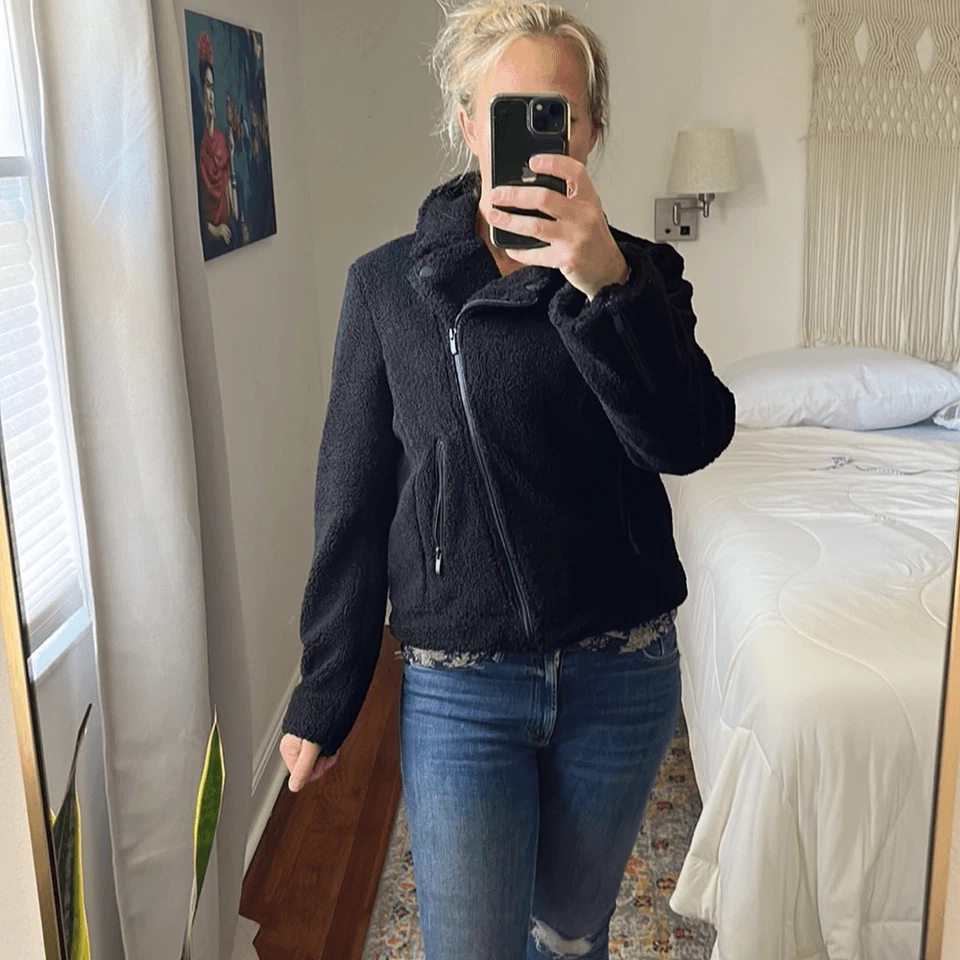 Sanctuary Faux Fur Shearling Moto Jacket Black Size Large - Image 2 of 4