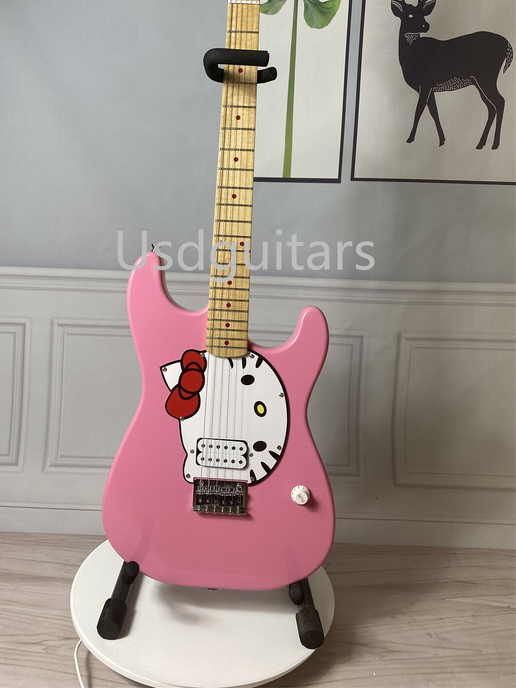 Solid Hello Kitty Electric Guitar 6 String H Pickup Chrome Parts Maple