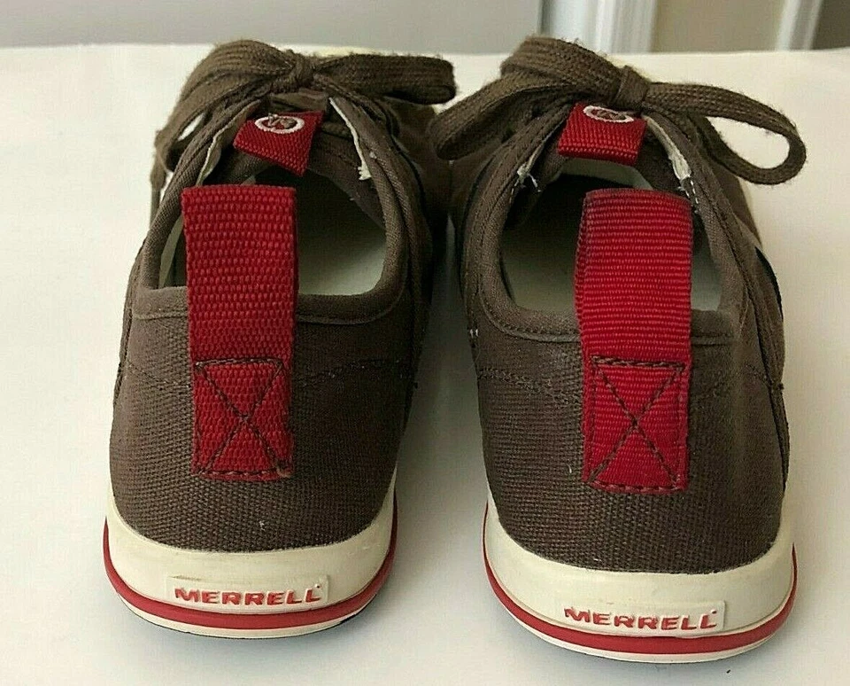 Merrell Niños Talla 6.5 Lona Básica Jersey Tenis Marrón Lona Blanco Suelas Foto 3 de 4
