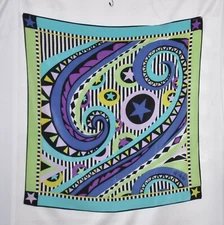Bob Mackie Wearable Art Printed Square Silk Scarf W/Gift Box --Lime/Turquoise