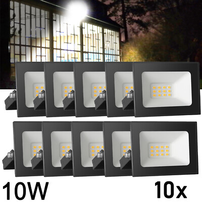 10 Pack 10W LED Flood Light Outdoor Garden Lights Security Floodlight Cool White