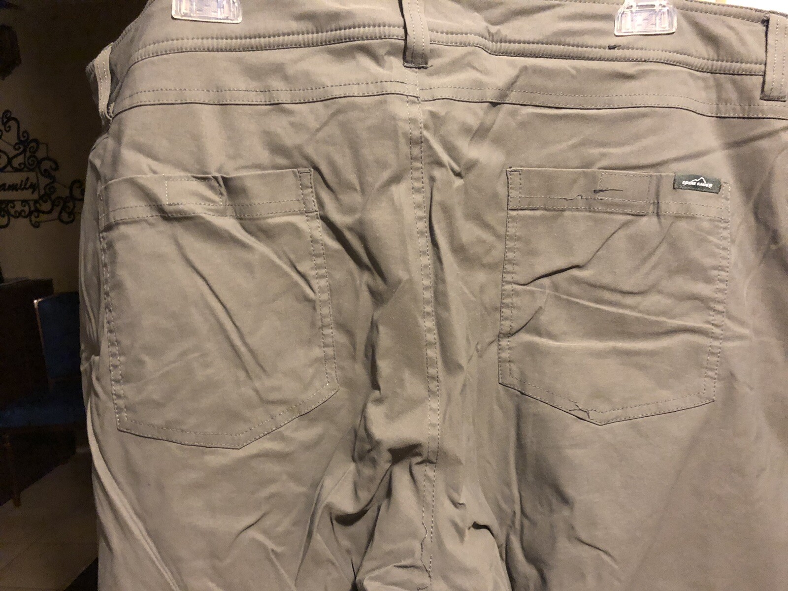 Eddie Bauer Flannel Lined Pants Mens 42x30 Khaki Flat Front Outdoor