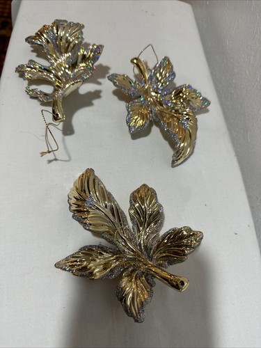 Glitzernder goldfarbener Blatt Weihnachtsschmuck 5" 3er Set