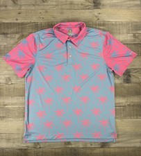 Chubbies Polo Shirt Mens Medium Blue Pink Palm Tree Stretch Golf Casual Tropical