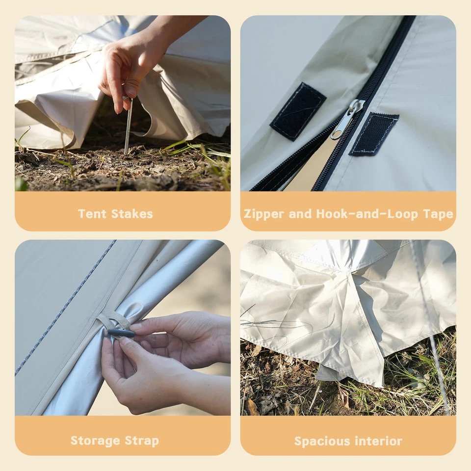 Tenda con gonna da neve bocca camino 5,24 piedi ~ 7,21 piedi stanza in piedi 2-4 per 4 stagioni - Immagine 4 di 4