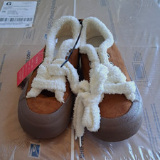Women  s Brown Faux Suede Slip-On Slippers Faux Fur Lined Round Toe 4