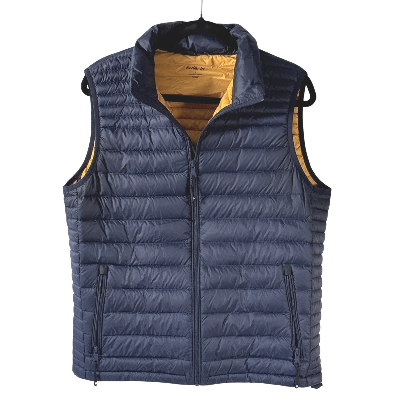 Solaris Mens Puffer Vest Navy Blue Yellow Lining Full Zip Natural Down Sz S util