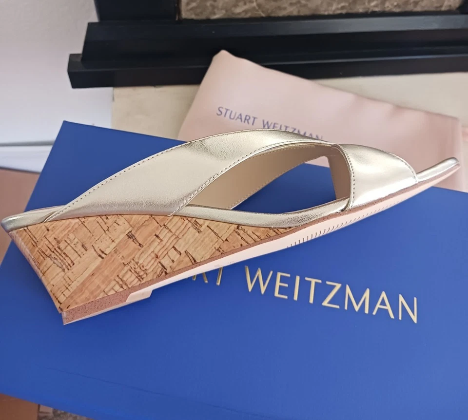 Stuart Weitzman Wedge Slide Leather Sandal Size 8.5 - Image 3 of 4