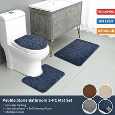 3 Piece Non Slip Memory Foam Bathroom Mat Set  Pebble Stone Bath Rugs US