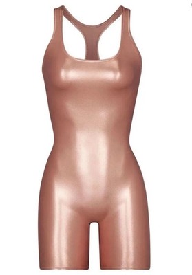 SKIMS Swim Women's Rose Gold Metallic Racerback Cycle Suit Size Small NWT