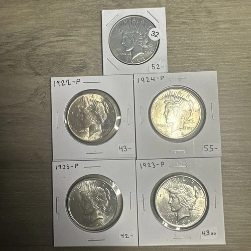 1922-1935 Peace Silver Dollar Lot of 5 Coins AU / BU Pre-1935 Bullion 90%🔥 (892