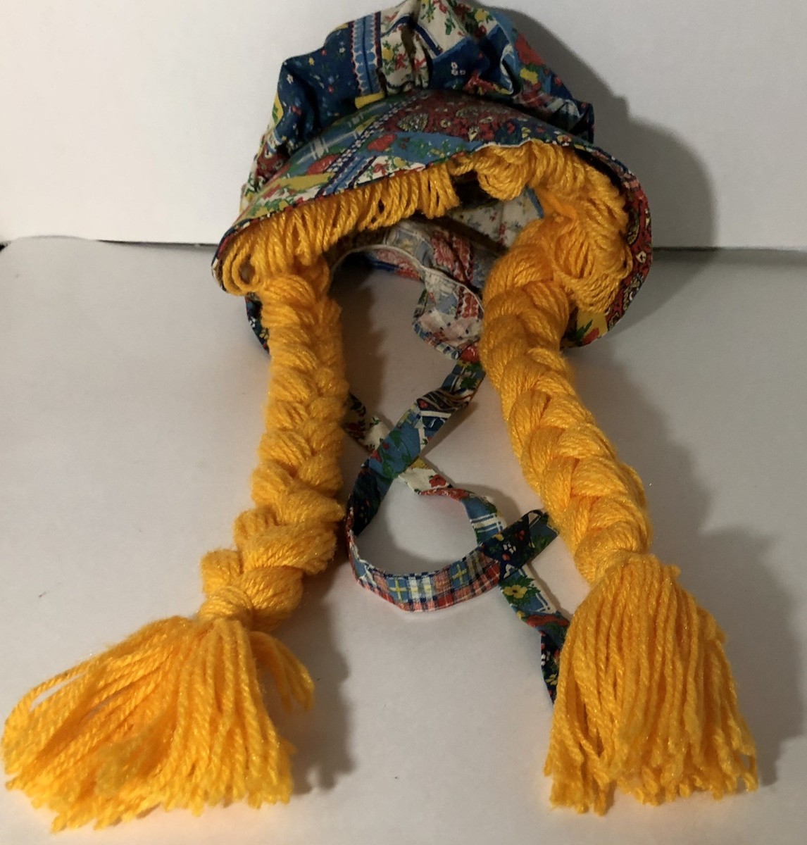 Vintage Bonnet Patchwork Yarn Hair Braids Costume Halloween Theatrical View 3