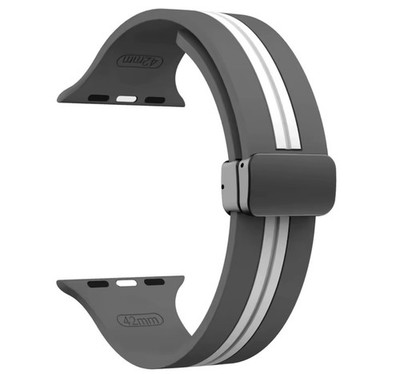 Armband Apple Watch 4 5 6 7 8 9 SE BiColor Soft Silikon Grau Weiß Magnet #233