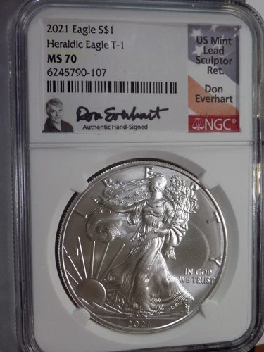 2021 T1 American Silver Eagle - NGC MS70 - Spot-Free - Don Everhart Signed