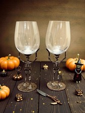 Pottery Barn Halloween Skeleton Silver Metal Wine Goblets Set Of 2 9 1/2"height