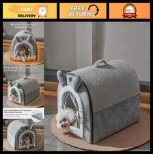 Cozy Indoor Dog House with Door Curtain, Washable Cushion, Portable Pet Cave for