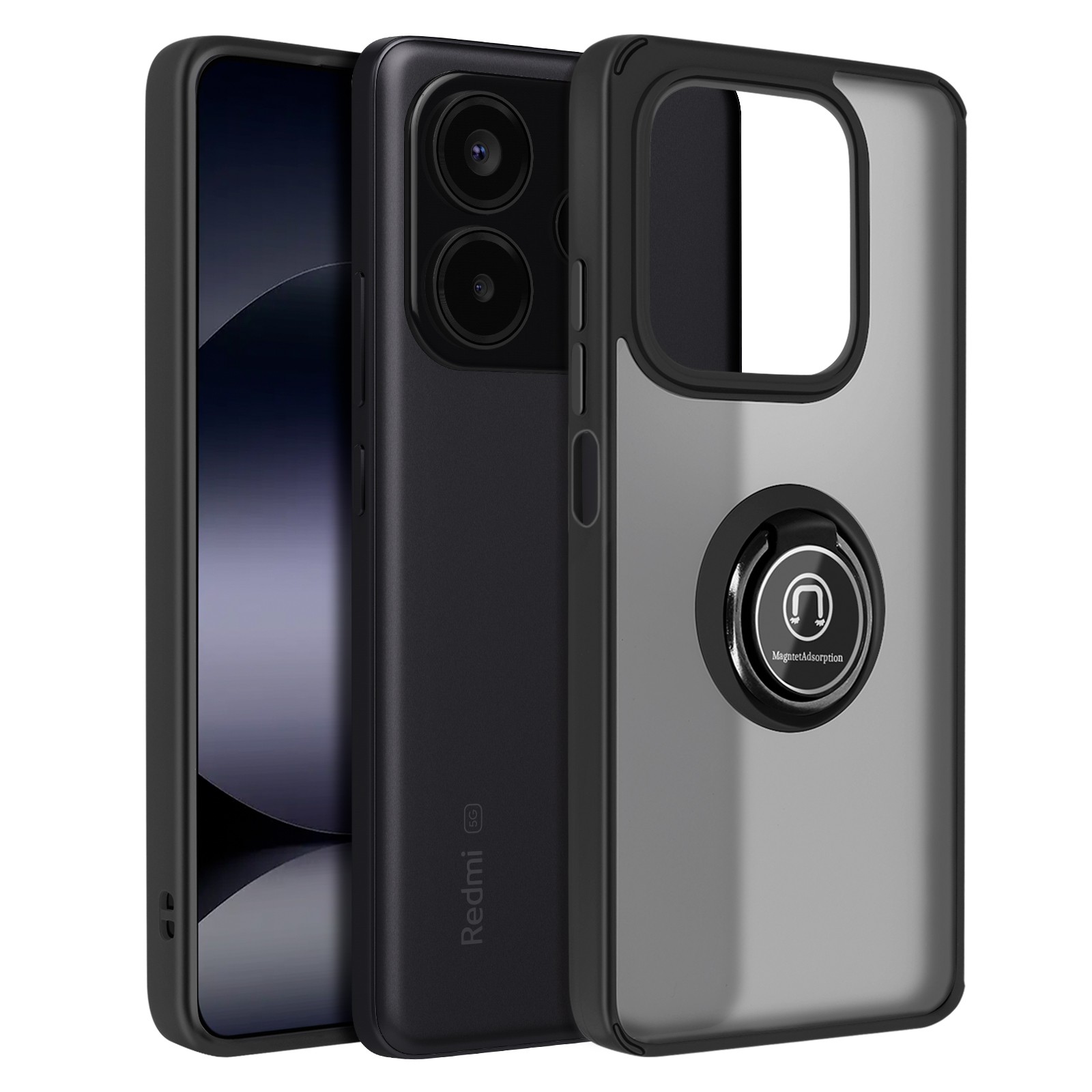 Coque Xiaomi Redmi Note 14 5G Avizar antichoc noire avec anneau