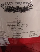5 Piece Christmas Quilt Set For Full/ Queen