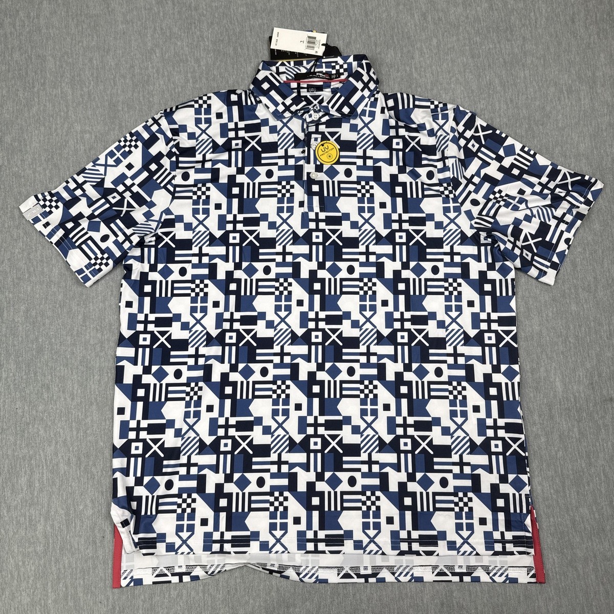 RLX Ralph Lauren Polo Shirt Mens Large Navy White Geometric Golf