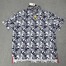 RLX Ralph Lauren Polo Shirt Mens Large Navy White Geometric Golf UV Protection