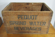 RARE PEQUOT SPRING WATER BEVERAGES INK STAMPED WOOD SODA CRATE GLASTONBURY CT